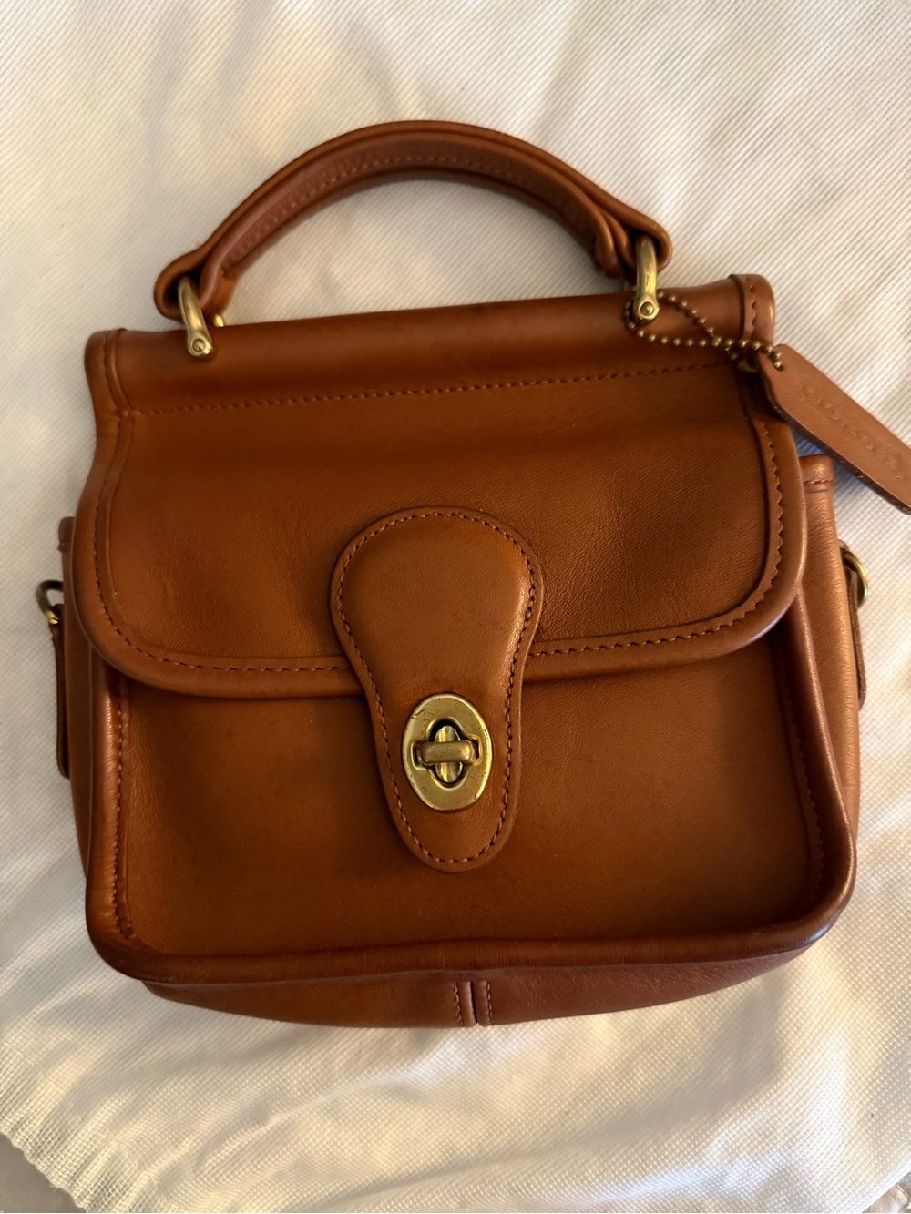 Vintage Coach Winnie 9023 Cognac Leather Top-Handle Bag with crossbody strap
